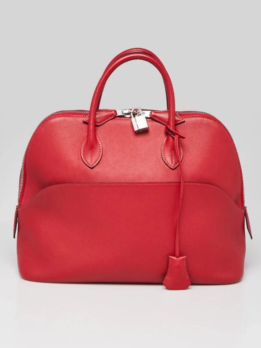 Hermes 30cm Rouge Casaque Swift Leather Palladium Plated Bolide 1923 Bag